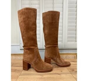 Michael Kors Women's Hayden Block-Heel Tall Boot Luggage Camel Suede Size 10 NIB